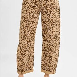 Risen High Rise cropped cuffed cheetah print Barrel jeans N/WT